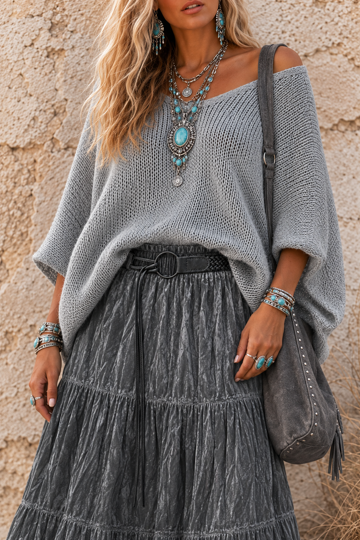 Zola Boho Velvet Skirt Pewter