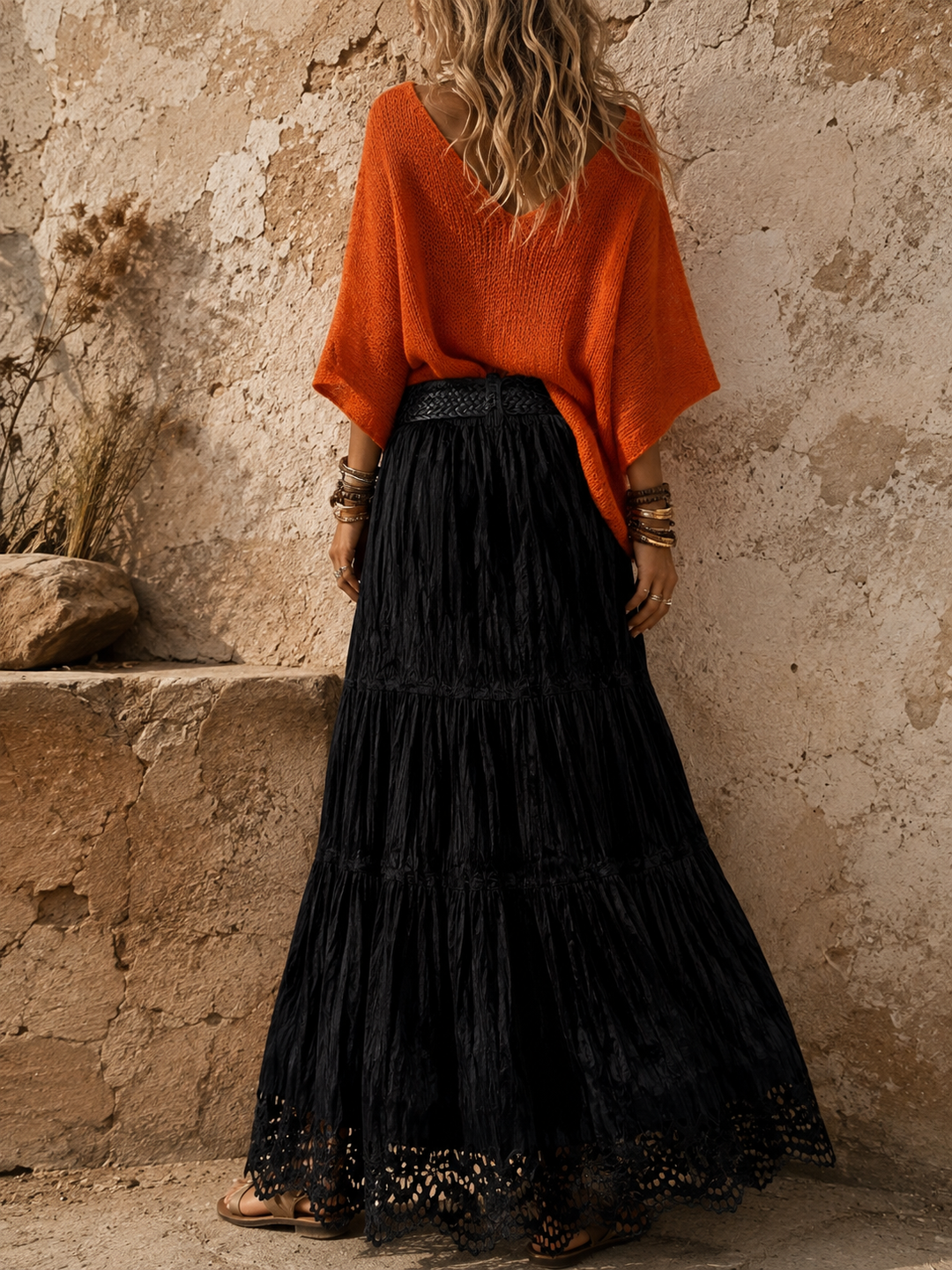 Zola Boho Velvet Skirt Black