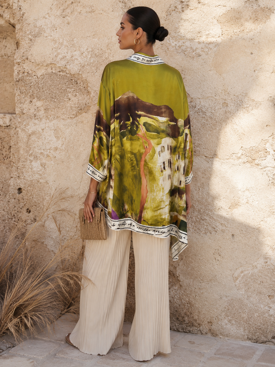 Long Tuscan Print Blouse olive