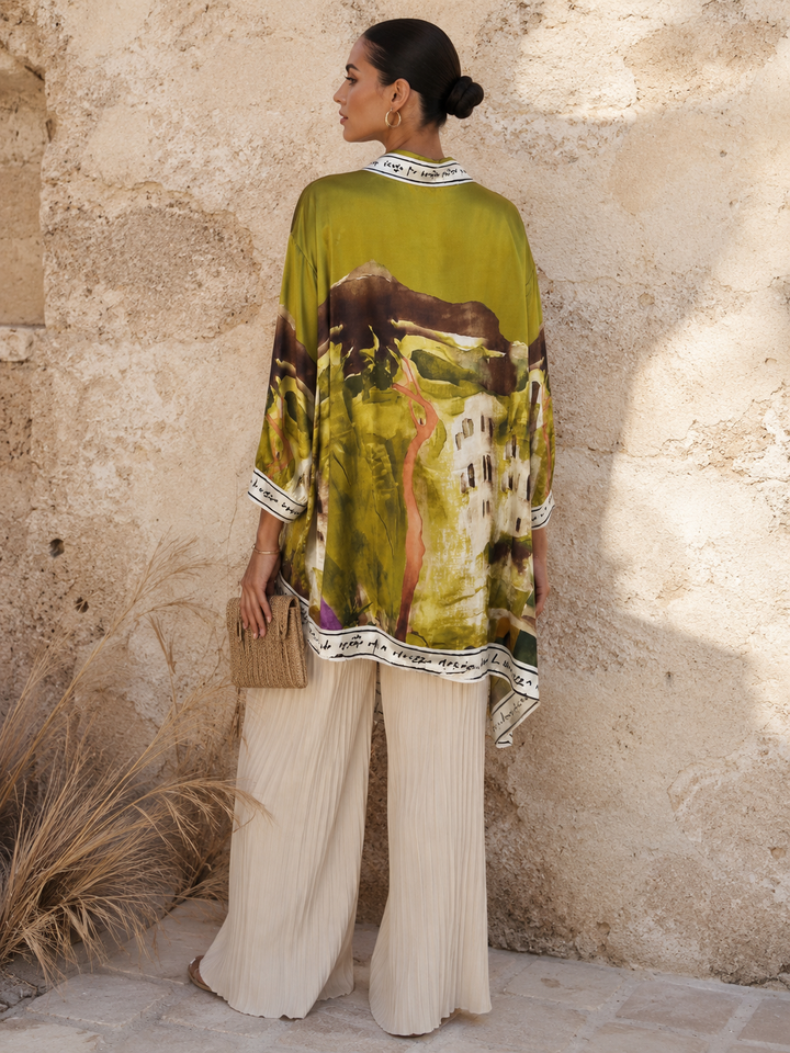 Long Tuscan Print Blouse olive