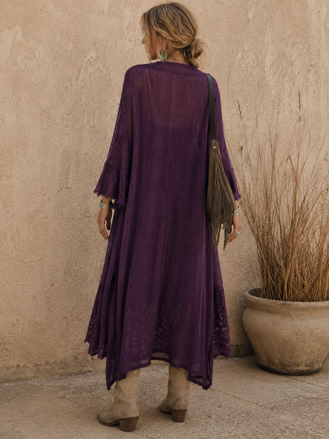 Mesh Waterfall Cardigan Damson