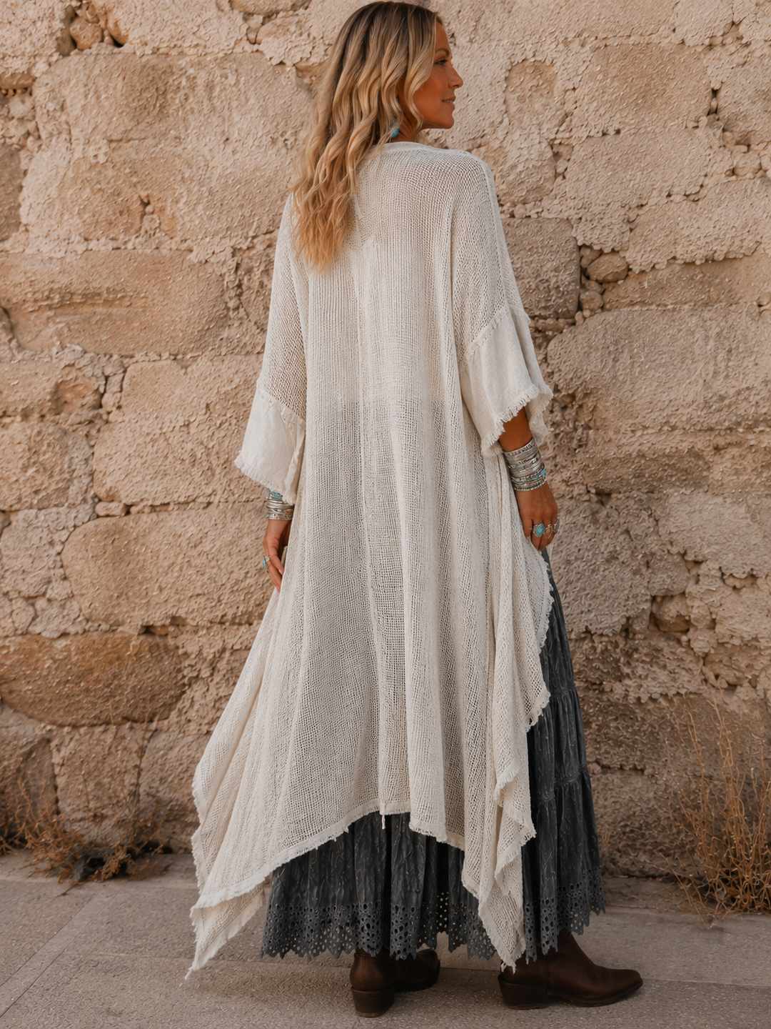 Mesh Waterfall Cardigan Natural