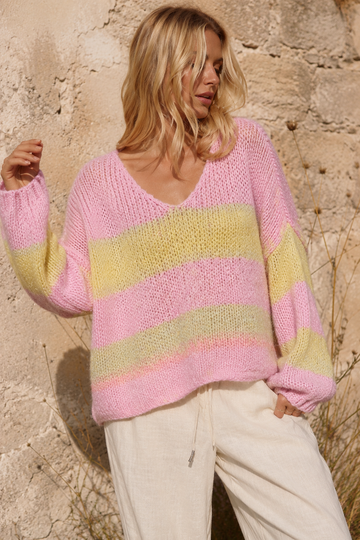Ombré Striped Oversize Jumper Pink