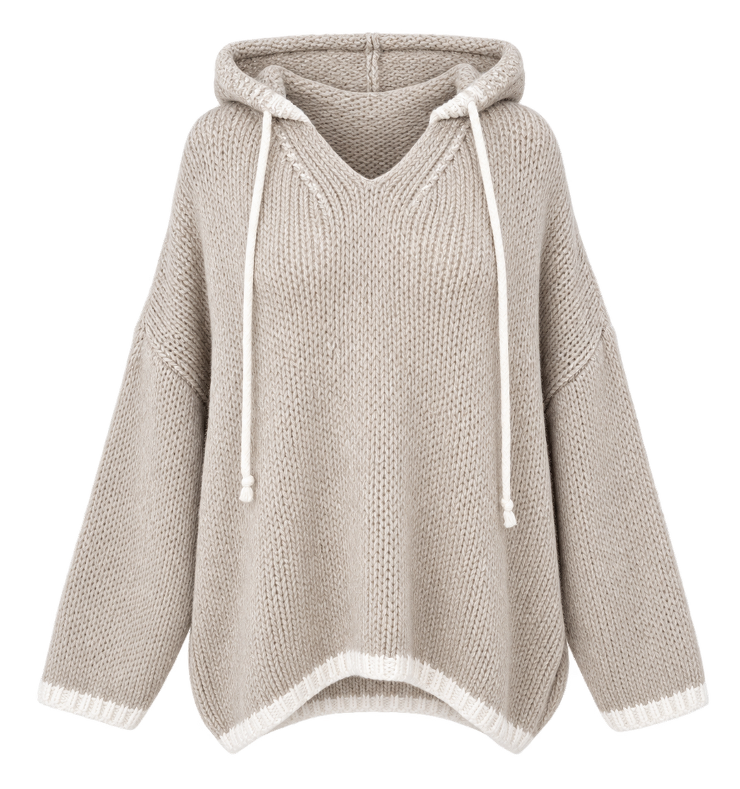 Chunky Contrast Trim Hooded Jumper