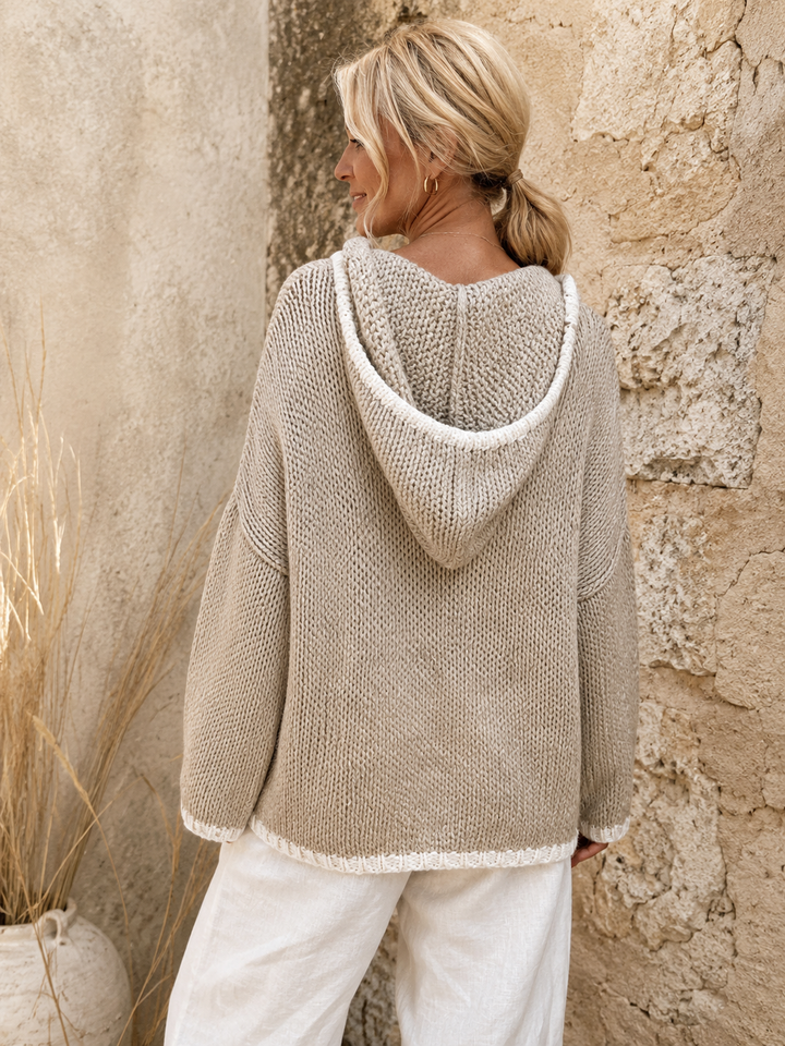 Chunky Contrast Trim Hooded Jumper