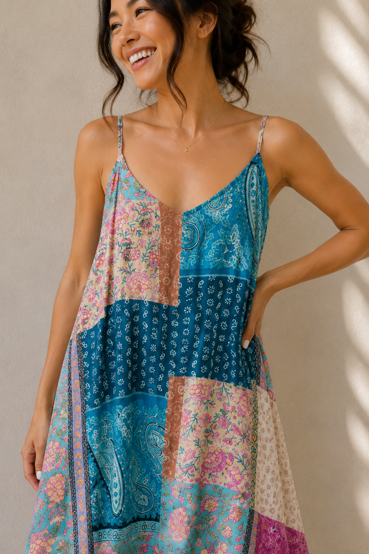 Kimbra Patchwork Maxi Dress Aqua