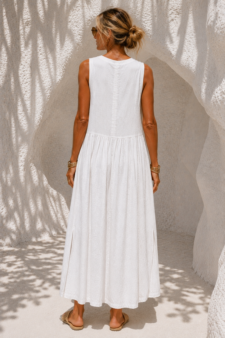 Nisha Linen Button Dress White