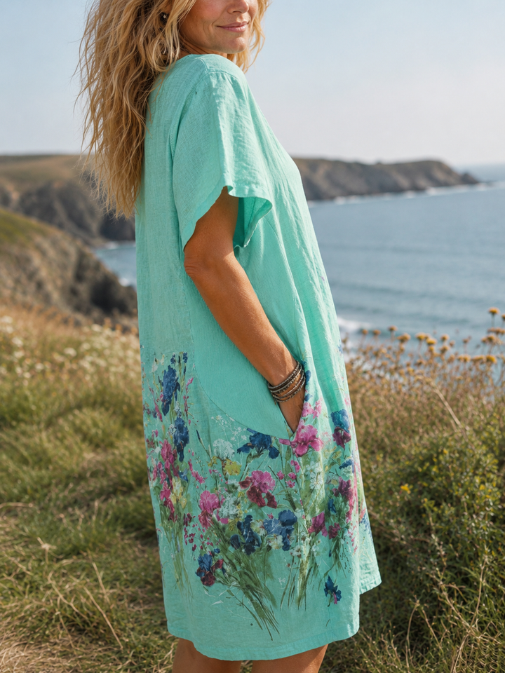 Summer Bloom Linen Tunic Dress Mint