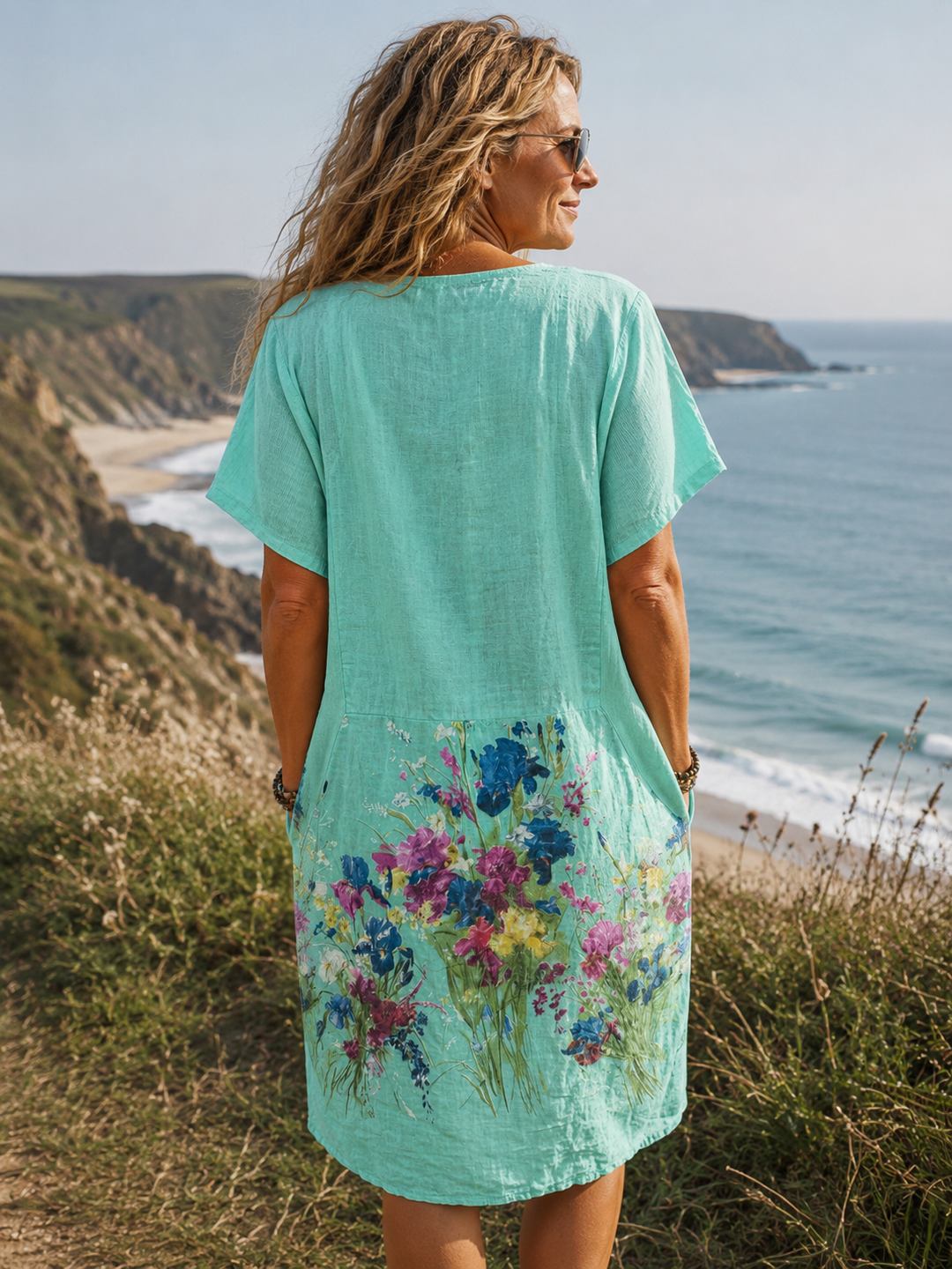 Summer Bloom Linen Tunic Dress Mint