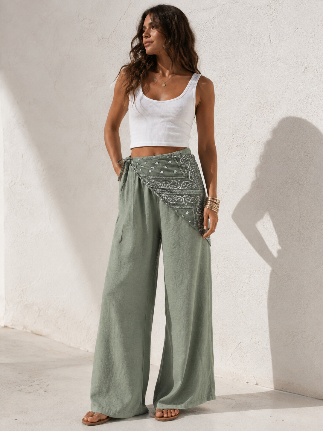 Bandana Wrap Trousers Khaki