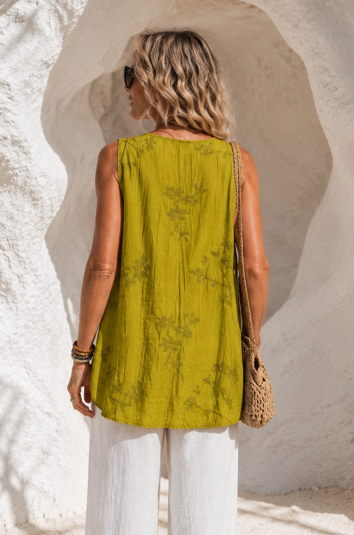 Kacey Embroidered Top Lime