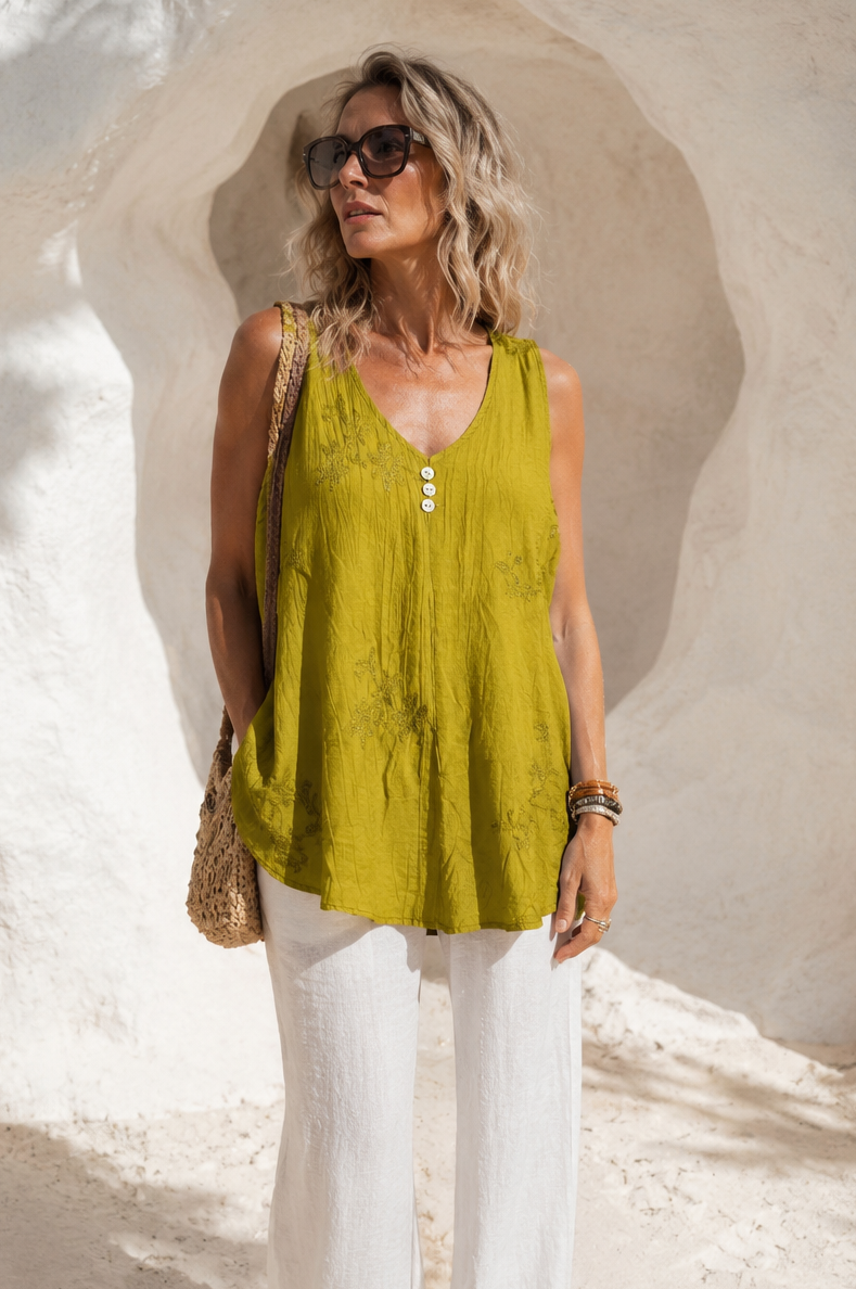 Kacey Embroidered Top Lime