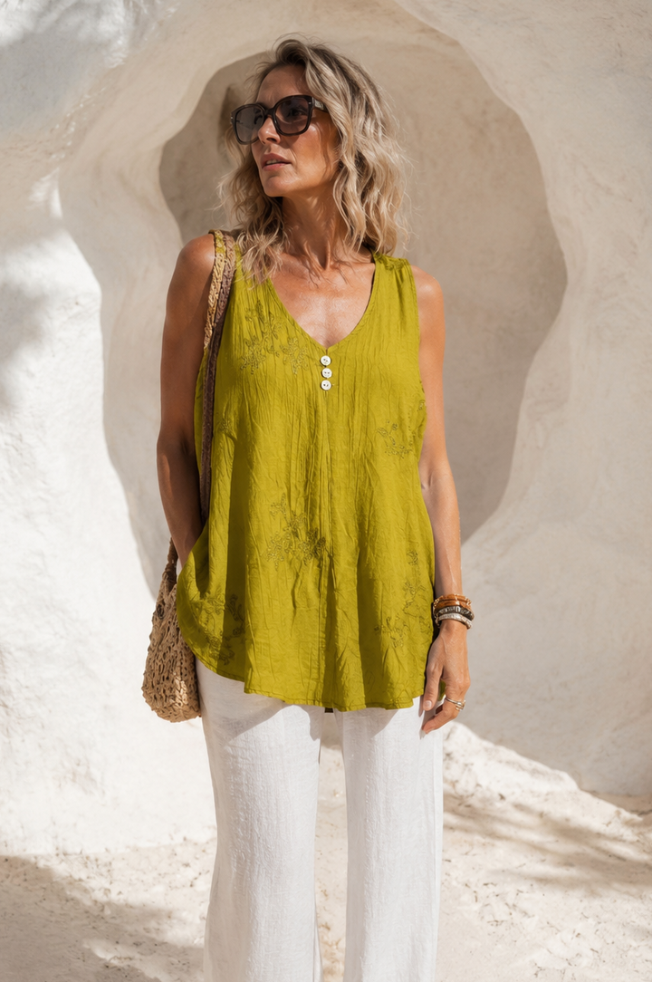Kacey Embroidered Top Lime