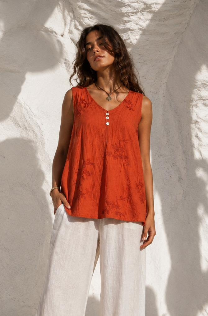 Kacey Embroidered Top Rust
