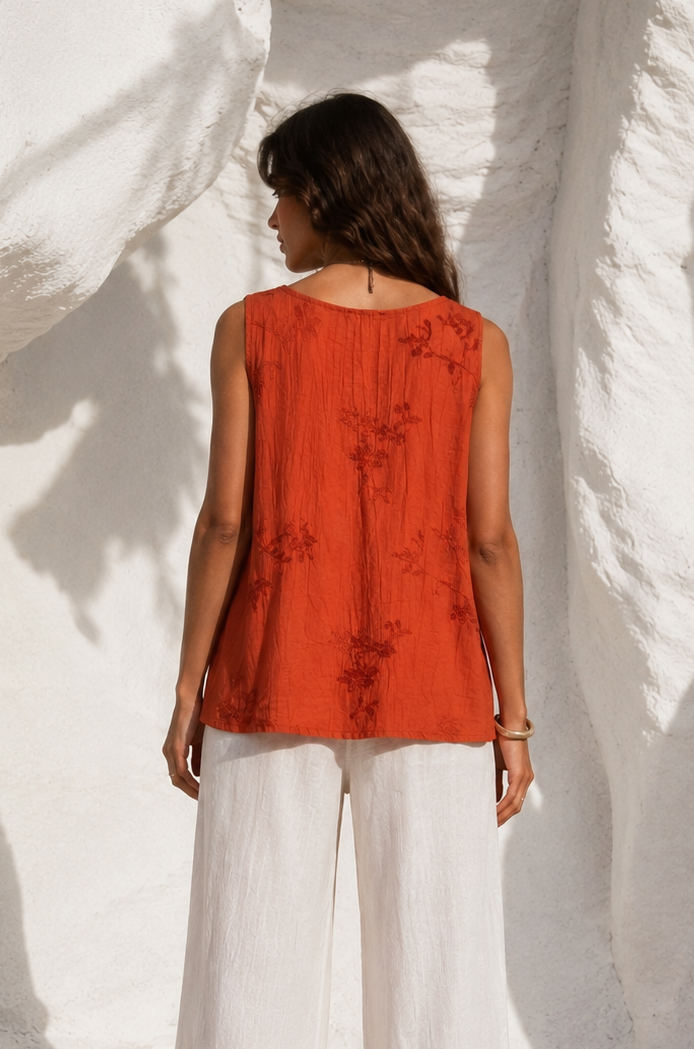 Kacey Embroidered Top Rust