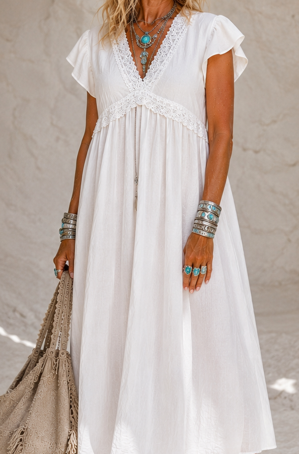 Mischa Lace Trim Dress Ivory