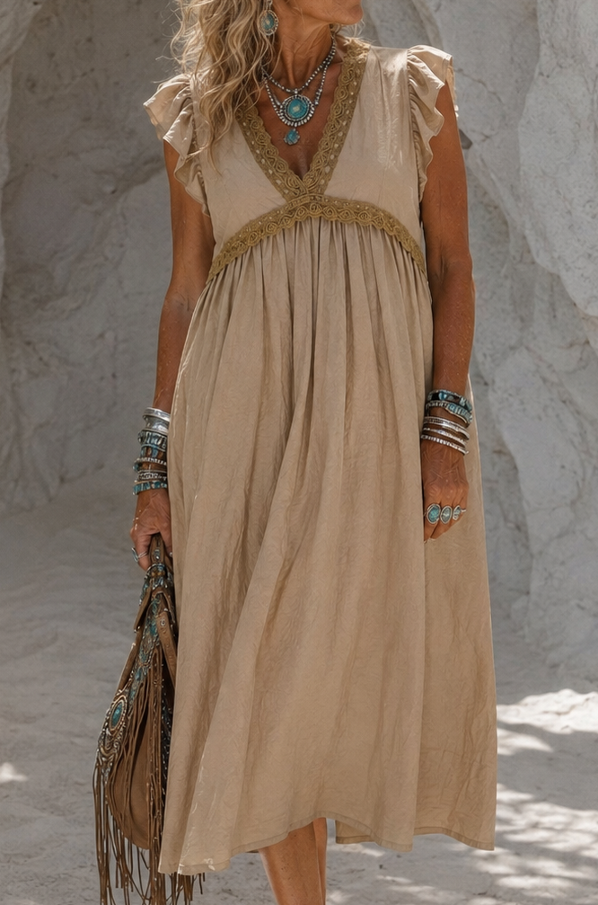 Mischa Lace Trim Dress Camel