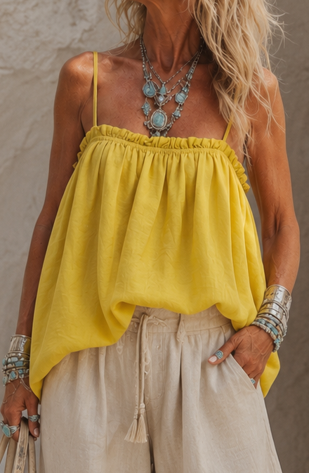 Mirren Bubble Hem Top Ochre
