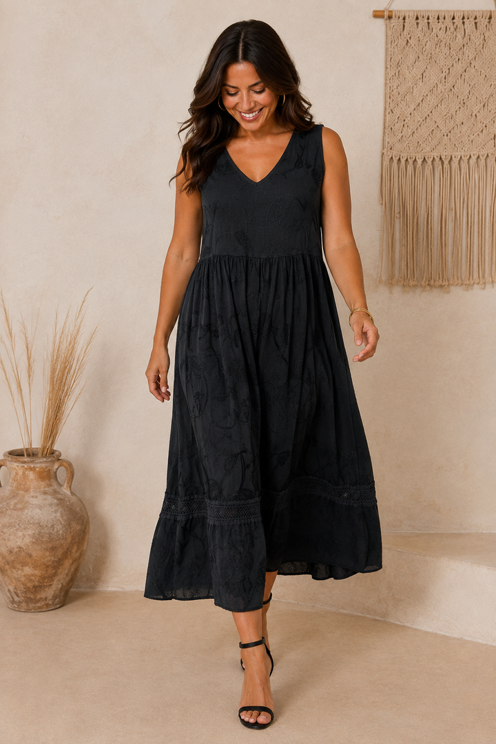 Ada Paisley Embroidered Dress Black