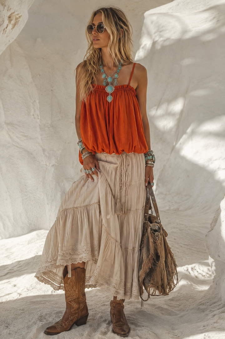 Mirren Bubble Hem Top Terraccota