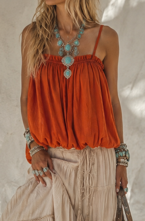 Mirren Bubble Hem Top Terraccota