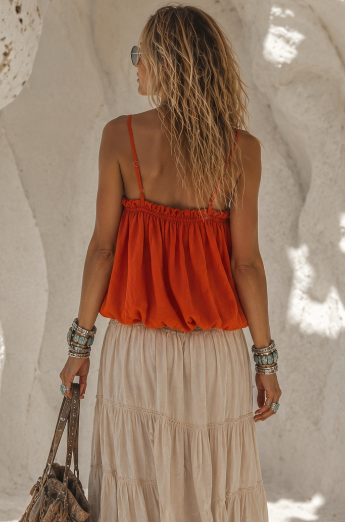 Mirren Bubble Hem Top Terraccota
