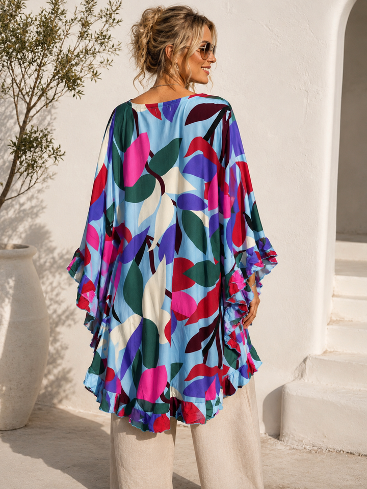 Amelya Bold Floral Kaftan Sky Blue