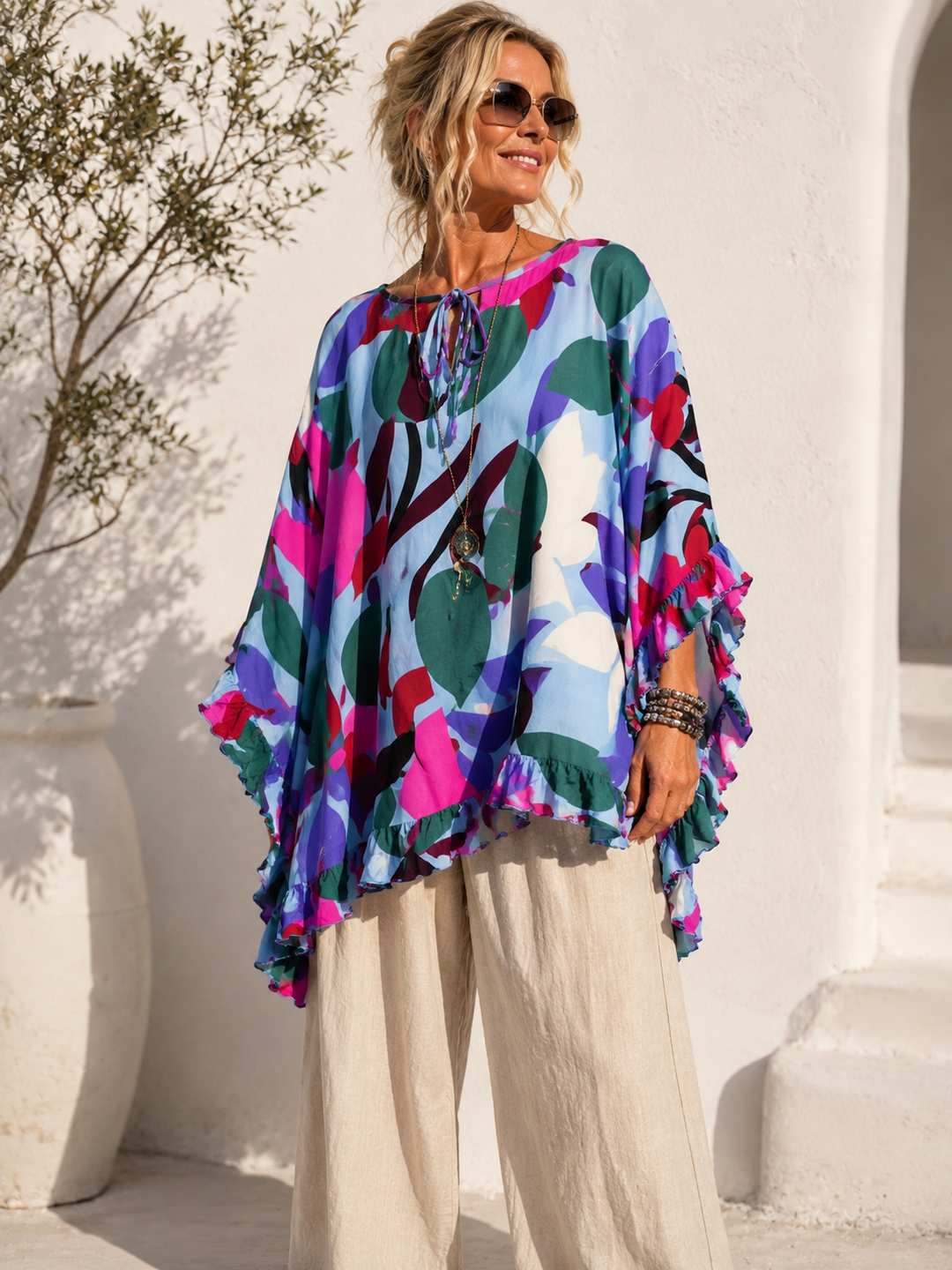 Amelya Bold Floral Kaftan Sky Blue