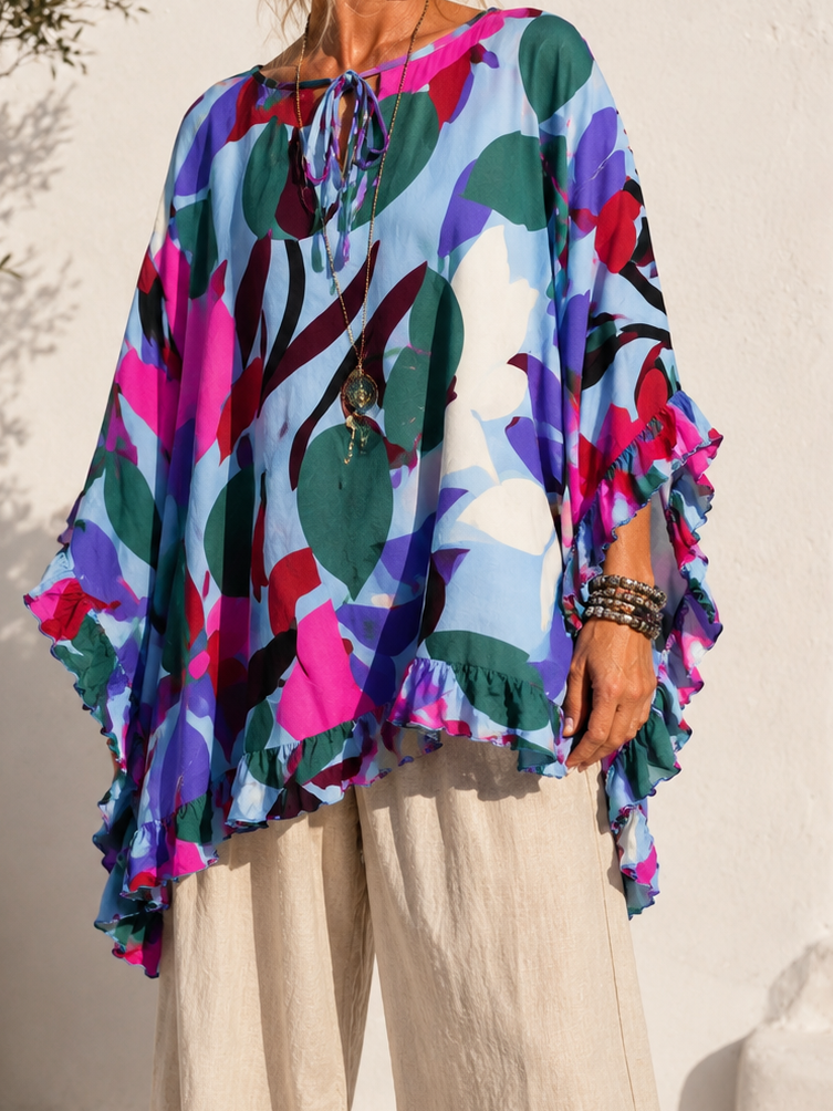 Amelya Bold Floral Kaftan Sky Blue