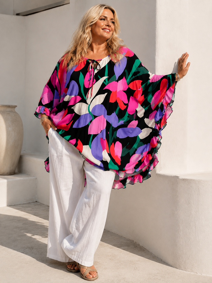 Amelya Bold Floral Kaftan Black