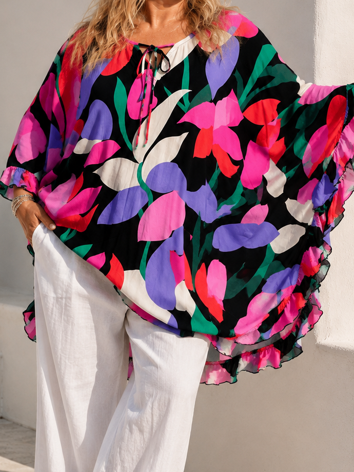 Amelya Bold Floral Kaftan Black