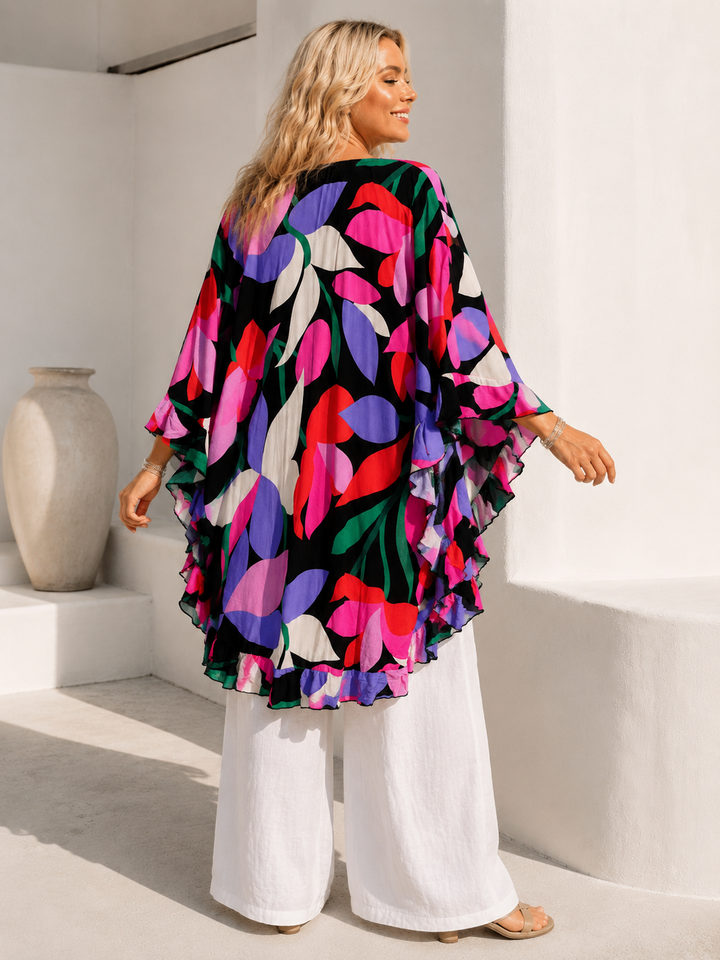 Amelya Bold Floral Kaftan Black