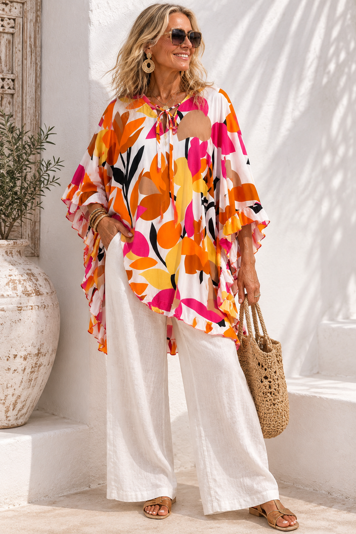 Amelya Bold Floral Kaftan White