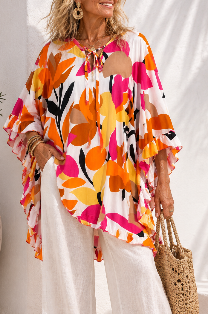 Amelya Bold Floral Kaftan White