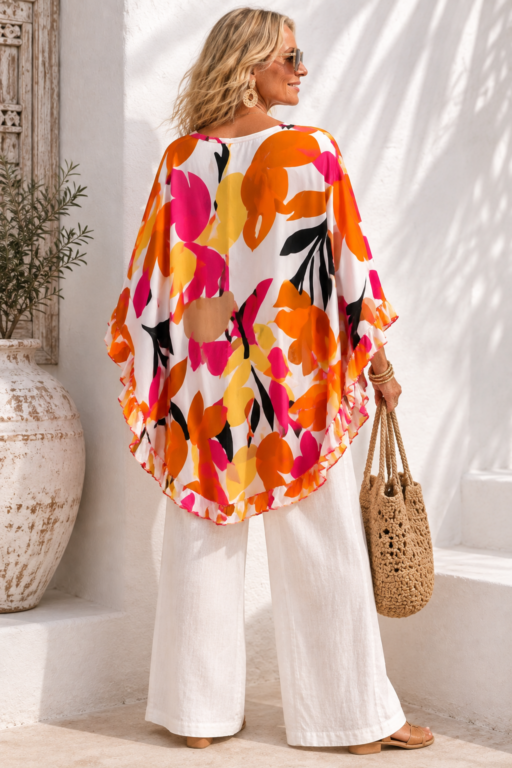 Amelya Bold Floral Kaftan White