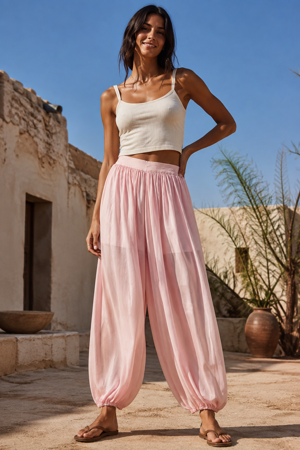 Kaida Sheer Balloon Trousers Rose