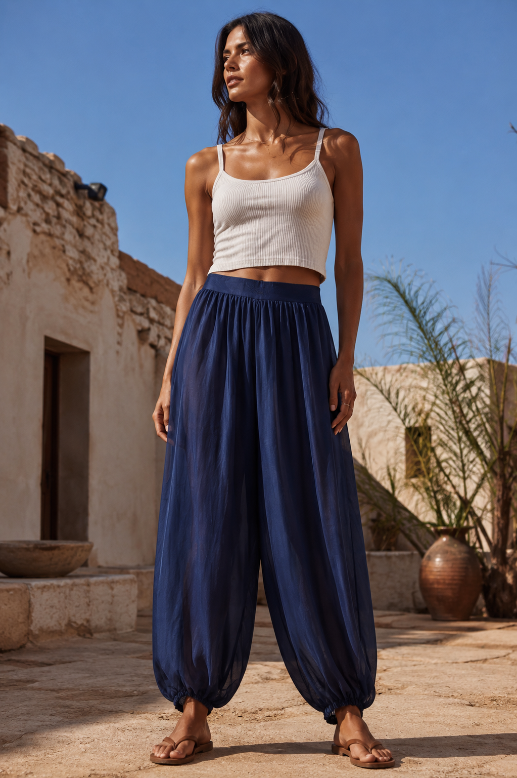 Kaida Sheer Balloon Trousers Navy