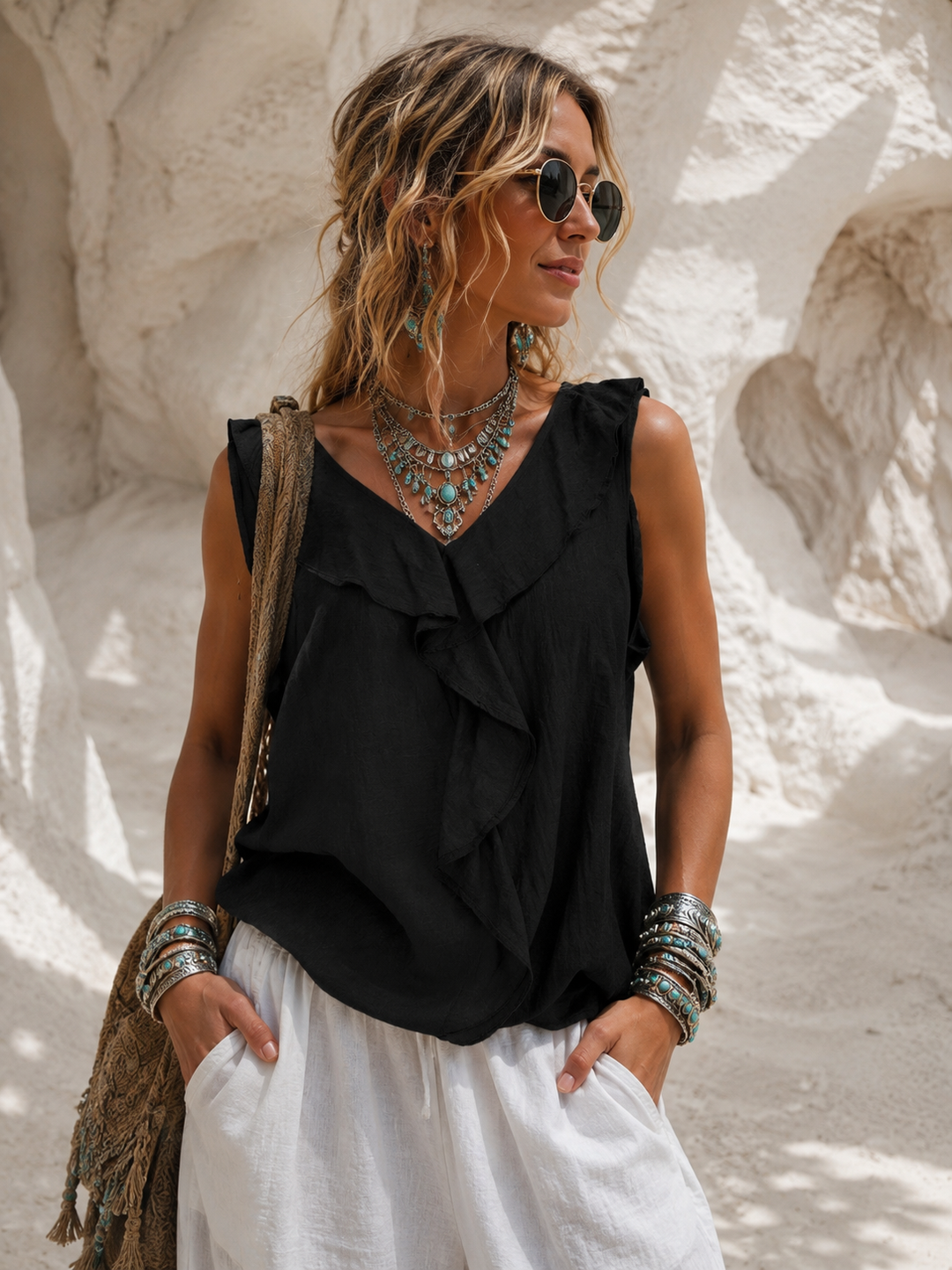 Cara Ruffle Top Black