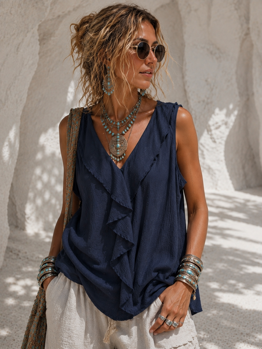 Cara Ruffle Top Navy