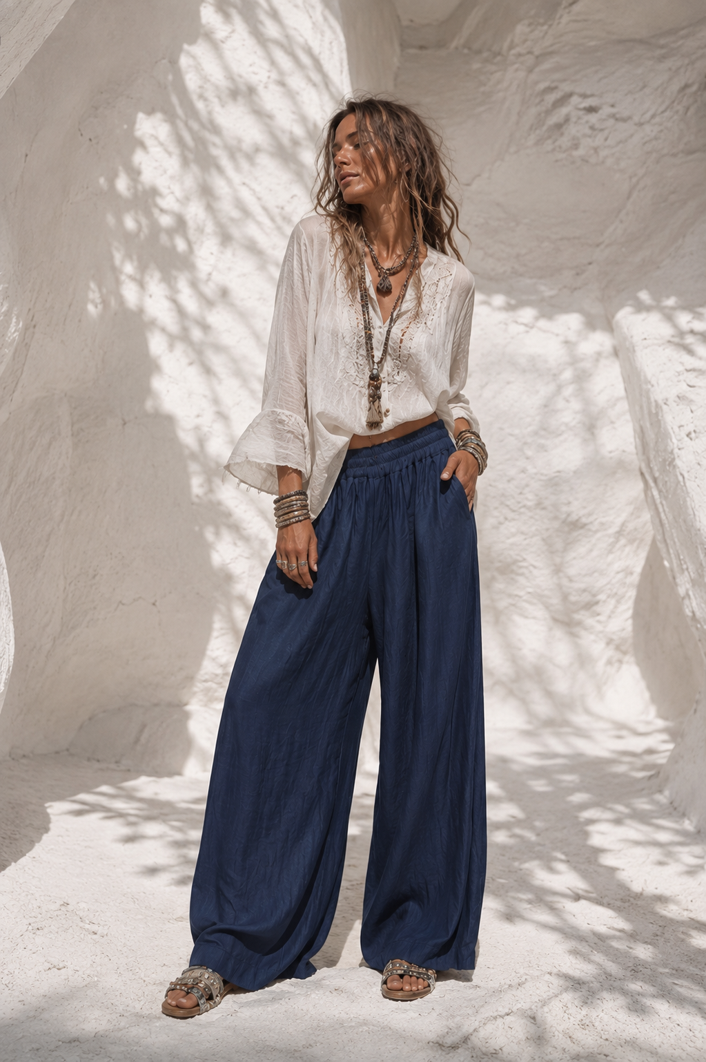 Meredith Wide Leg Trousers Navy