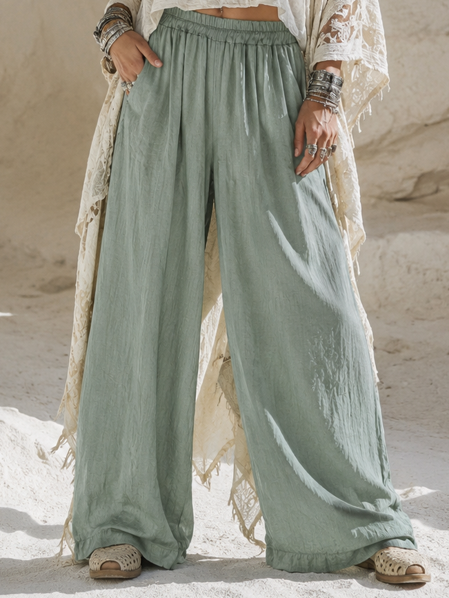 Meredith Wide Leg Trousers Khaki