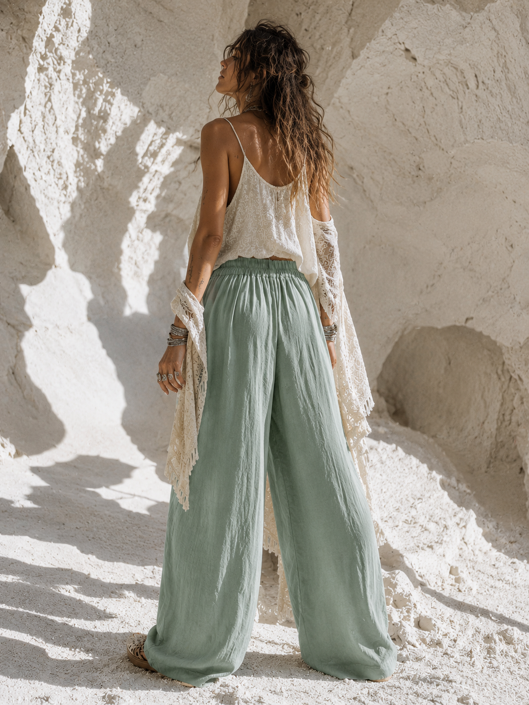 Meredith Wide Leg Trousers Khaki