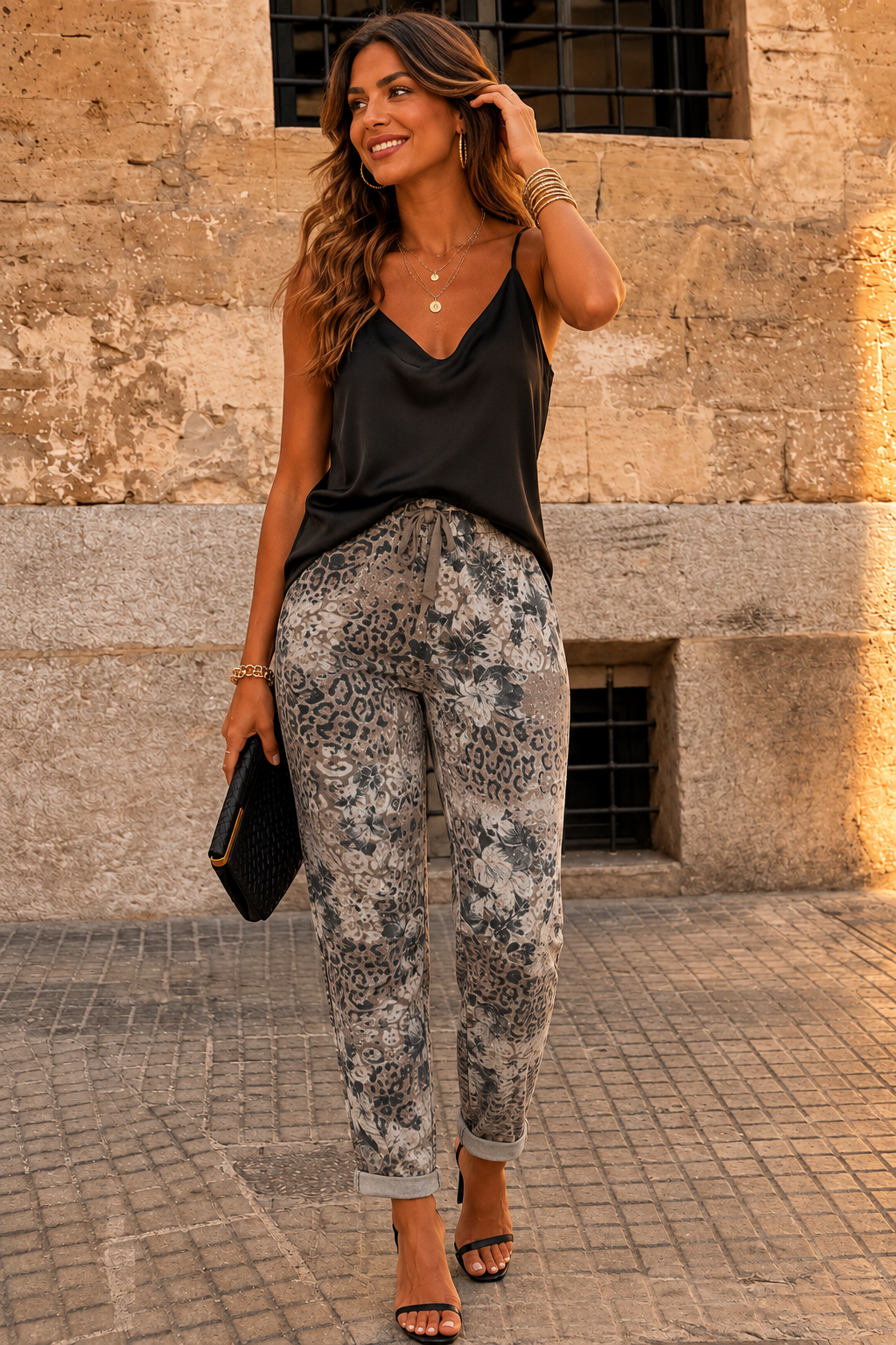 Floral Animal Print Magic Pants Mocha