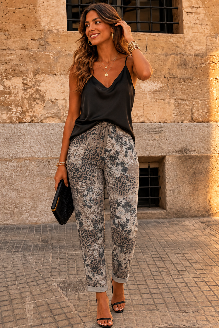 Floral Animal Print Magic Pants Mocha