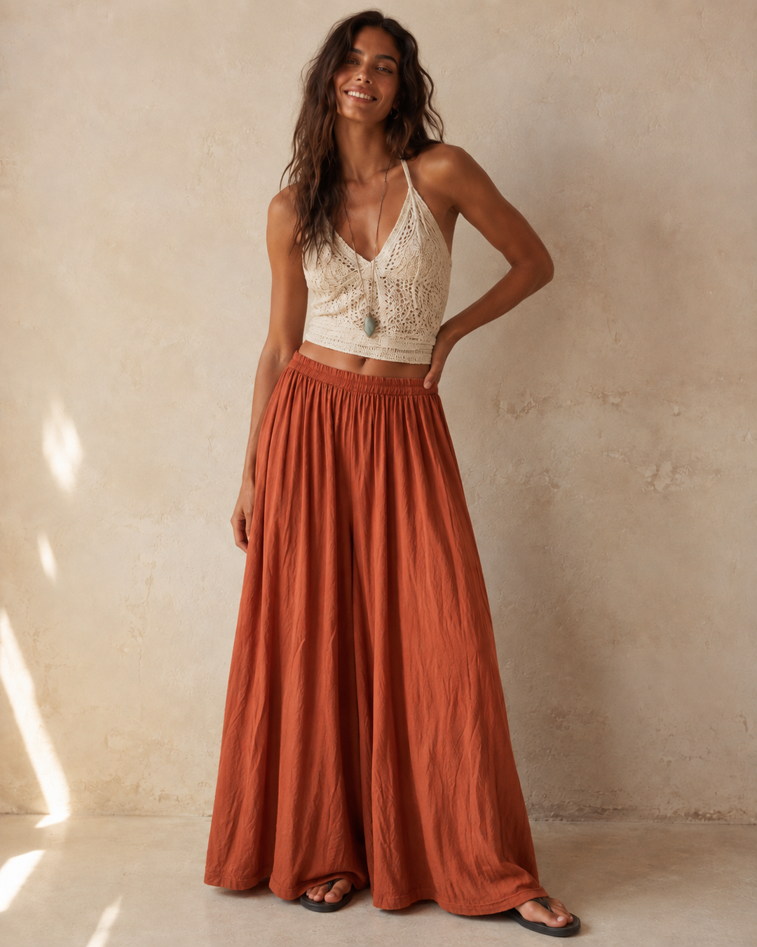 Tullan Wide Leg Trousers Rust