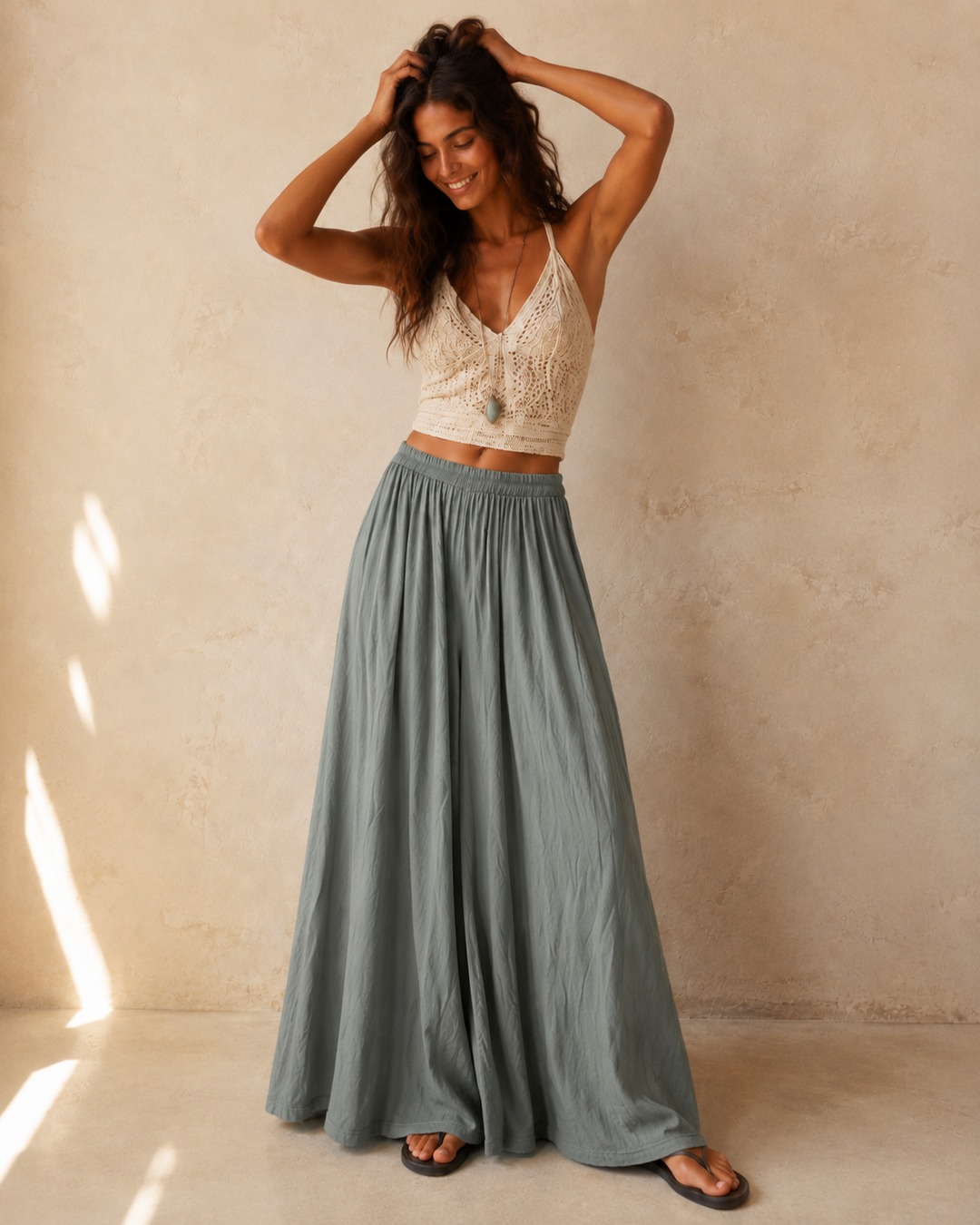 Tullan Wide Leg Trousers Khaki