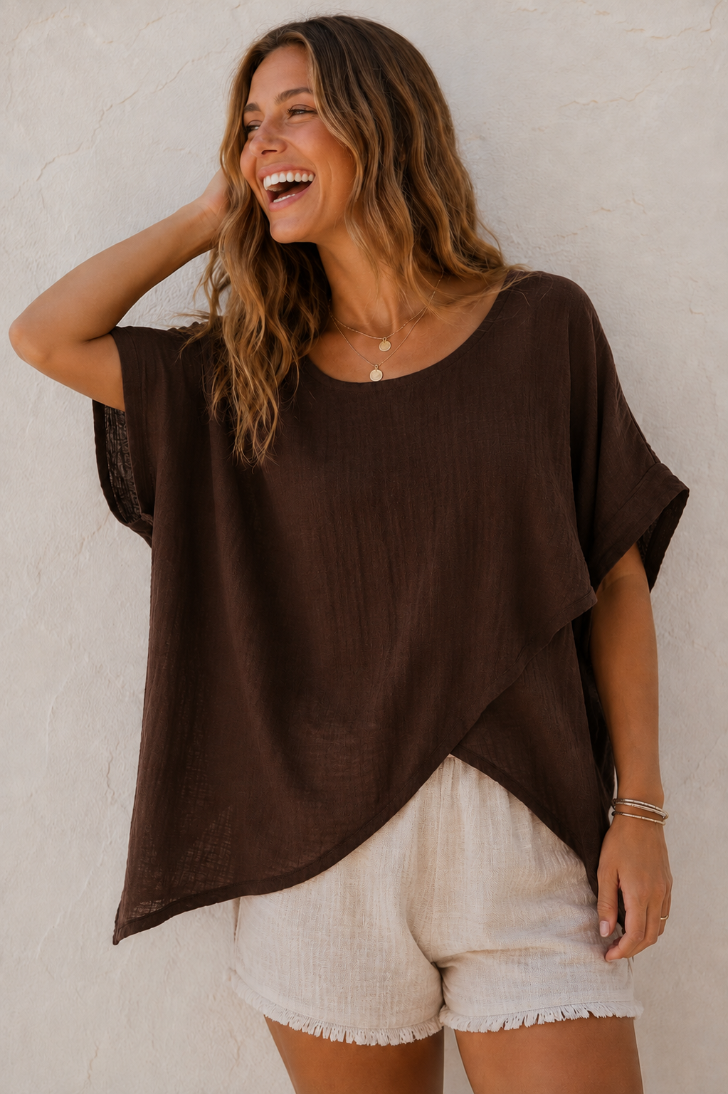 Tessa Cotton Cross Layering Top Chocolate