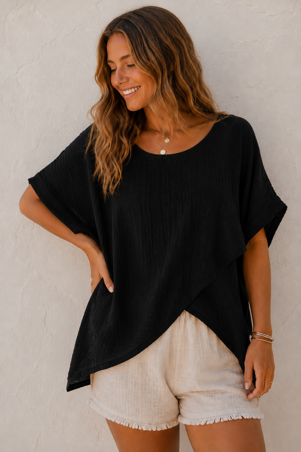 Tessa Cotton Cross Layering Top Black