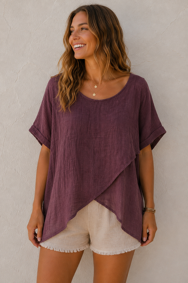 Tessa Cotton Cross Layering Top Plum