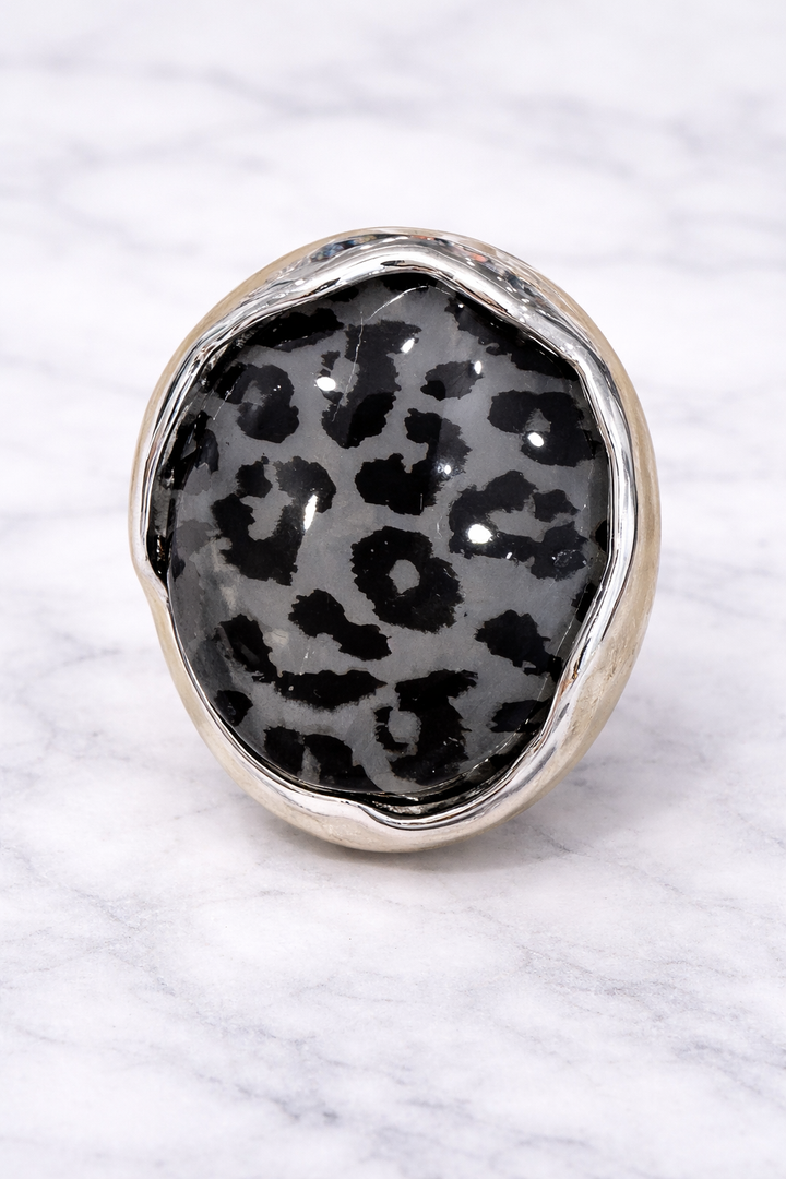 Lila Leopard Resin Stone Ring Silver